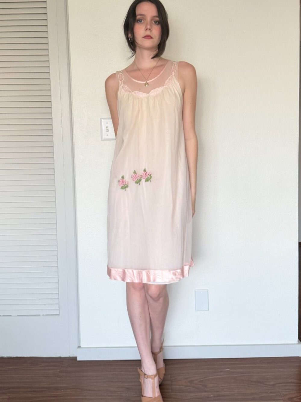 50s Slip Dress (M) medium pink midi vintage Aristocraft nightie pinup babydoll